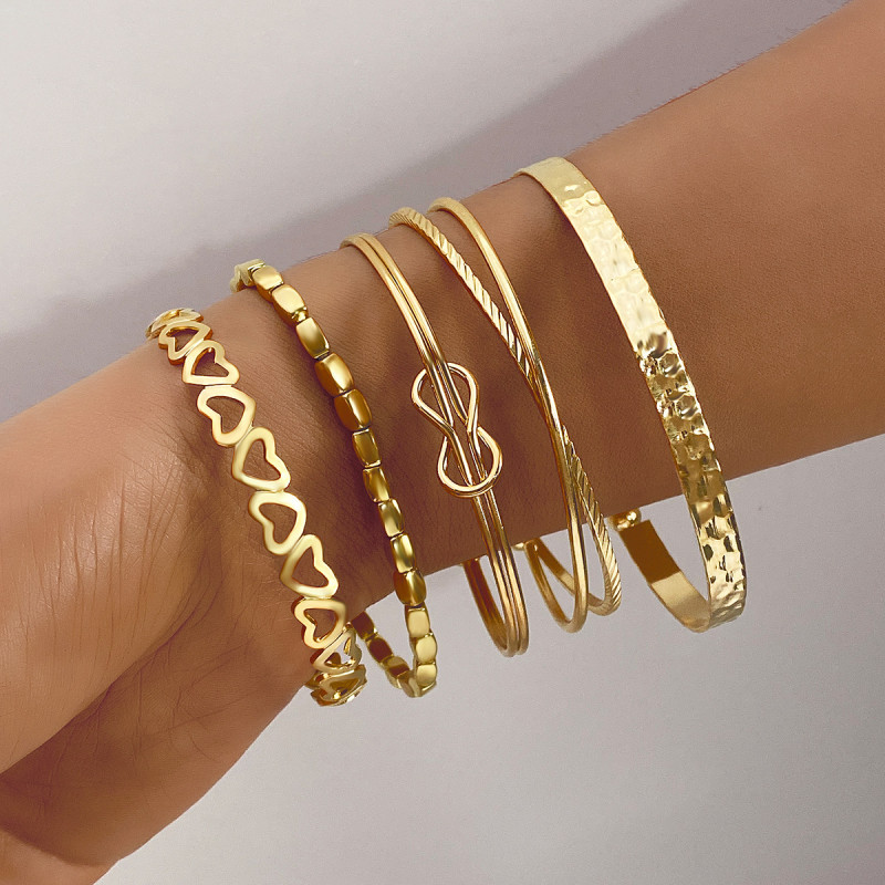 European and American Cross-Border Bohemian Minimalist Jewelry Metal Chain Women's Set of 5 Multi-Layer Chains Simple Bracelets