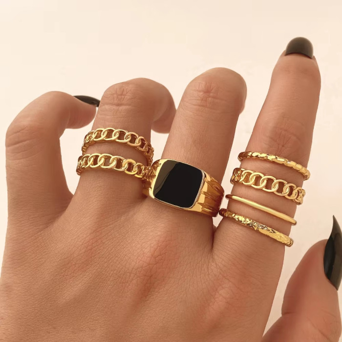 Vintage European and American Round Geometric Emerald Gemstone Colorful Natural Stone Metal Ring KC Gold Plated Ring Set