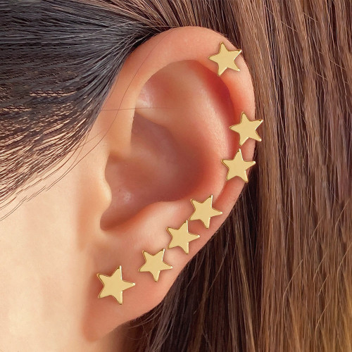 European and American Fashion Commuting One-Line Pentagram Metal Earrings 7-Piece Set Personality Simple Pentagram Earrings Jewelry