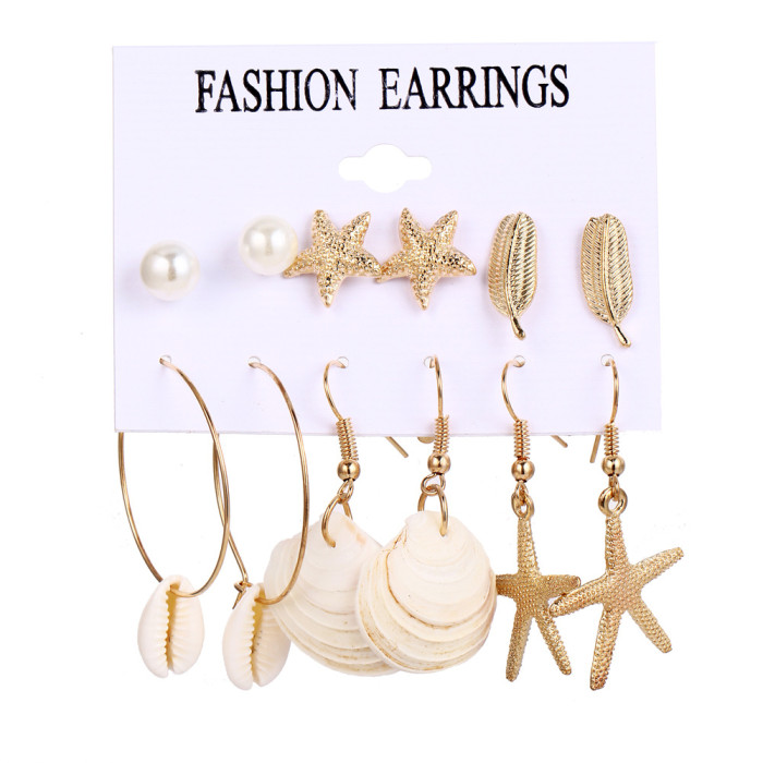 AliExpress New European and American Style Conch Series Earrings for Women Starfish Shell Beach Style Earrings 6 Pairs Set