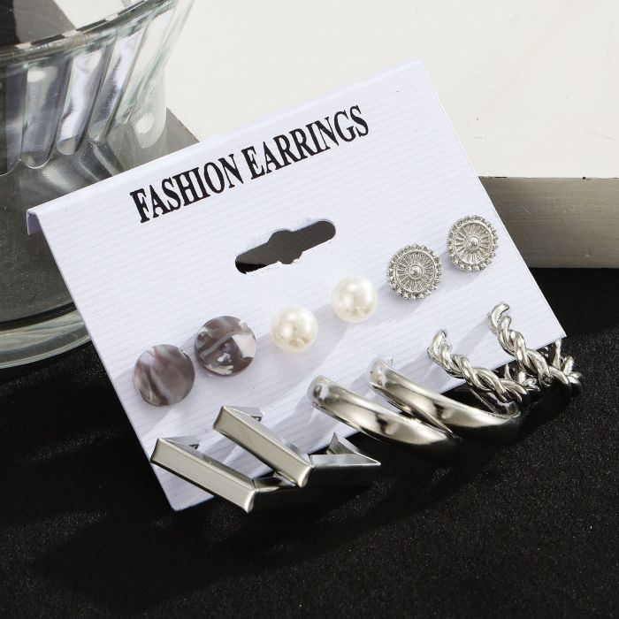 Cross-Border Hot-Selling Metal Twisted Chain Earrings Set Creative Simple Hoop Geometric Earrings