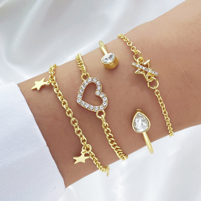 Alloy Heart Knot Bracelet Set Creative Peach Heart Geometric Bracelet Set Bracelet