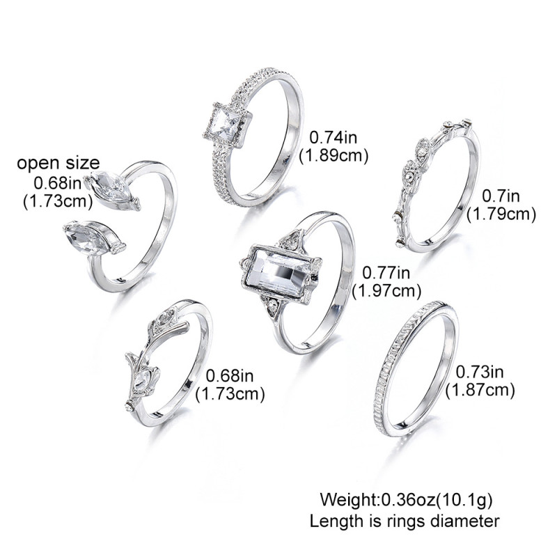 European and American Cross-Border Ring Retro Niche Diamond Ring for Women Inlaid Diamond Sugar Cube Alloy Ring Set Wholesale for Ladies
