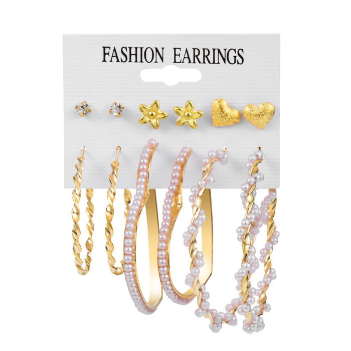 European and American Cross-Border New Simple Retro Pearl Earrings Creative Simple Earrings 5-Pair Set Earring Set Wholesale