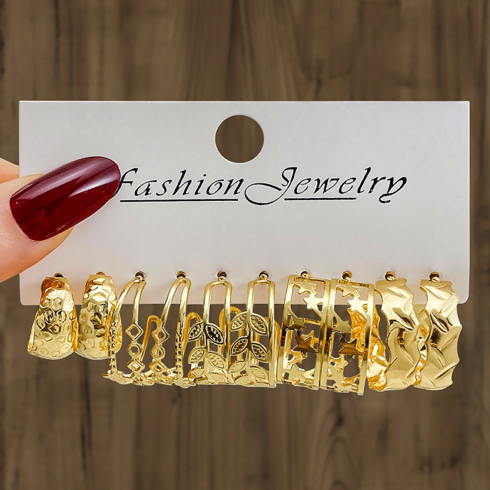 European and American Fashion Commuting Geometric Hammered Pattern Earrings 6-Piece Set Versatile Gold Stud Earrings Imitation Pearl Women's Earrings