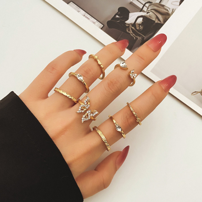 European and American Cross-Border Multi-Joint Ring Set 17-Piece Vintage Ring Set with Diamond Six-Pointed Star Wholesale