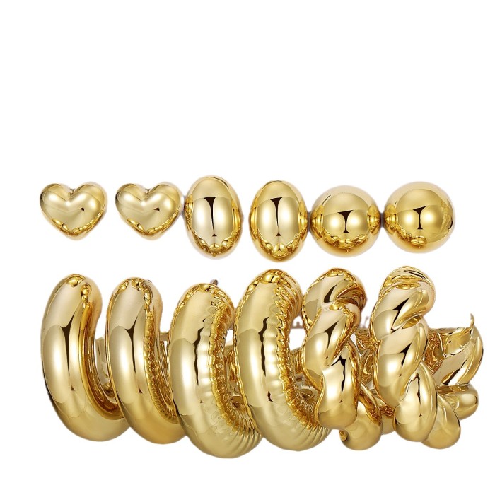 Cross-Border Source New High-End Gold Personality Water Drop Earrings Creative C-Shaped Earrings Set 6 Pairs Wholesale