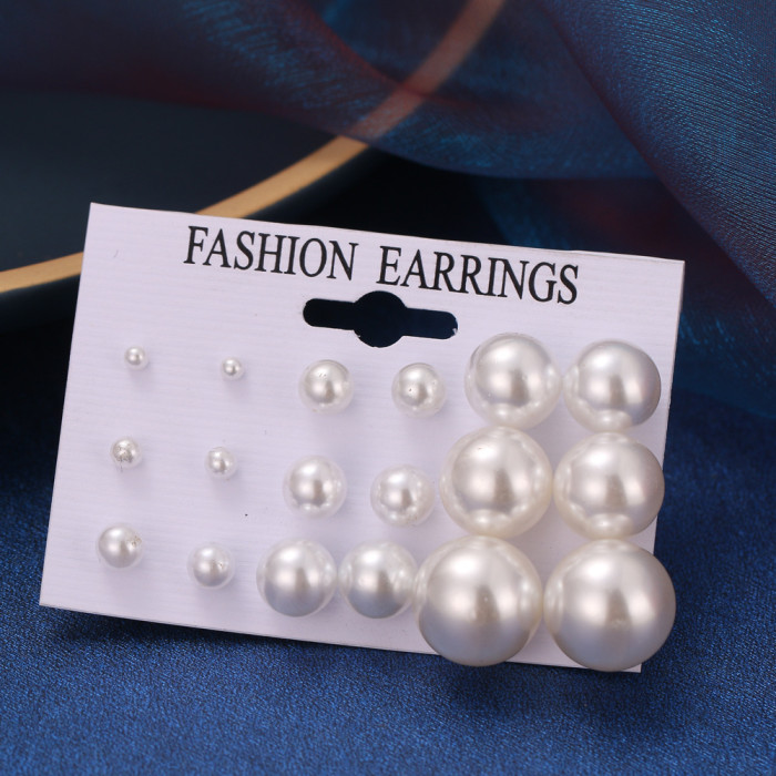 6-Piece Set of Vintage Metal Circle Chain Earrings with Card Holder, Fashion Pearl Butterfly Oil Drop Stud Earrings S...