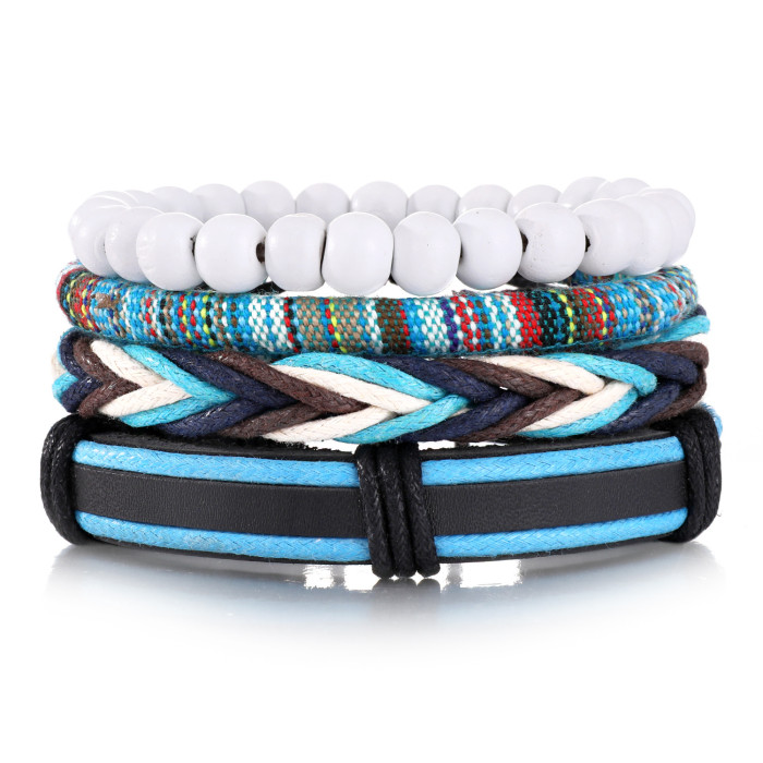 Bohemian Fashion Multi-Layer Coconut Shell Beaded Bracelet Vintage Butterfly Men's Leather Woven Bracelet Set