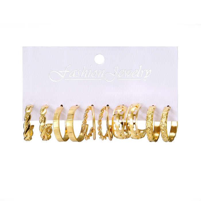 European and American Cross-Border New Style Inlaid Pearl Women's Earrings Creative French Retro Gold Hoop Earrings Set of 6 Pieces