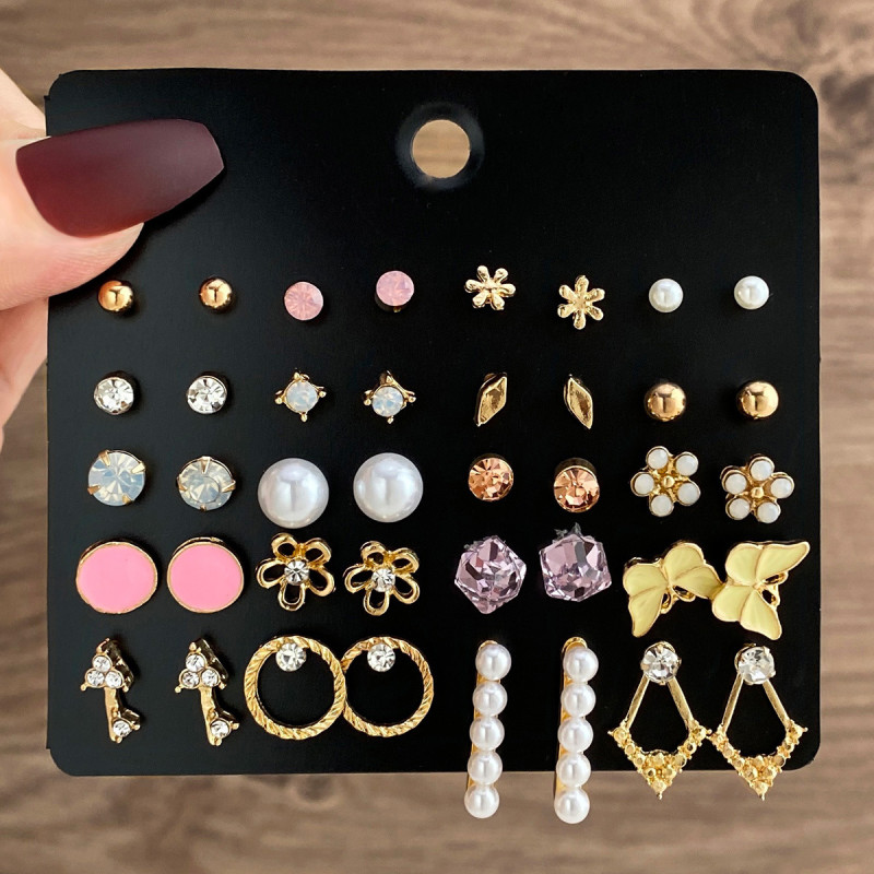 Korean Style Trendy 20 Pairs Unique Combination Set Korean Style Ins Style Earrings for Women High Quality Ear Jewelry Ear Studs Wholesale