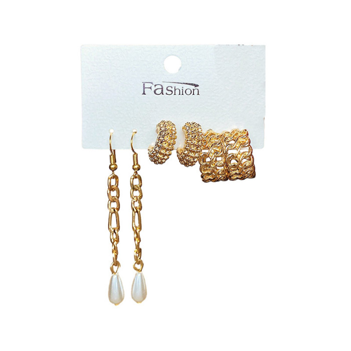 INS Bowknot Fish Tail Pearl Moon Earrings with Diamonds Fashionable Elegant Earring Set 3-Piece Set Wholesale, Jewelr...