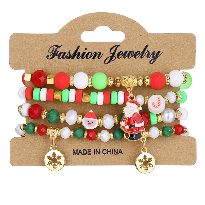New Christmas Bracelet Japanese Festival Colorful Acrylic Stone-Inlaid Snowflake Bell Elastic Beaded Bracelet Chris...