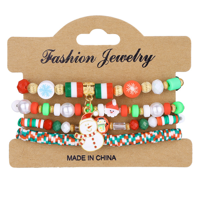 New Christmas Bracelet Japanese Festival Colorful Acrylic Stone-Inlaid Snowflake Bell Elastic Beaded Bracelet Chris...