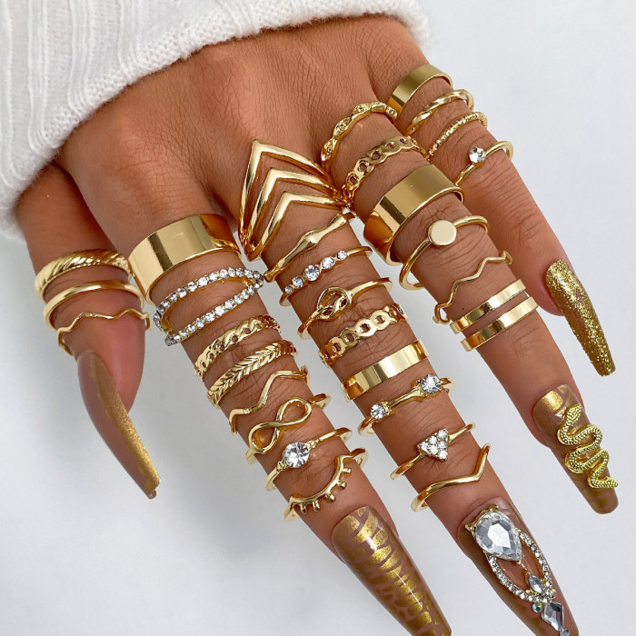 Electroplated Black Butterfly Inlaid Diamond Ring Mixed Batch Pearl Ring Women's Niche High-End Knuckle Ring 23-Piece...