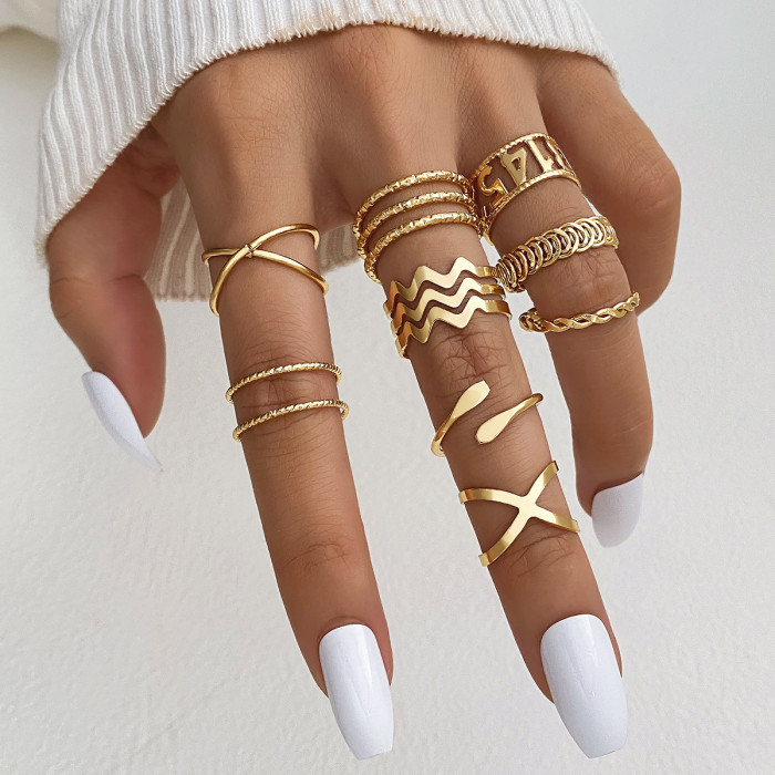 Cross-Border Hot Selling Diamond-Studded Eye Cross Leaf Ring Multi-Joint 23-Piece Set Pearl Sun Moon Ring