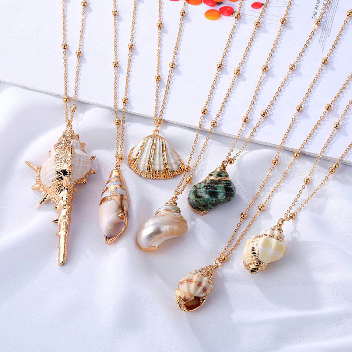 Ins Style New Women's Beach Shell Gold-Plated Pendant Conch Necklace Pendant Wholesale Foreign Trade Jewelry
