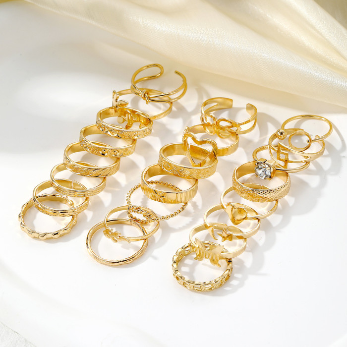 Cross-Border New European and American Irregular Geometric Curved Open Ring Niche Temperament Creative Women's Jewelry 23-Piece Set