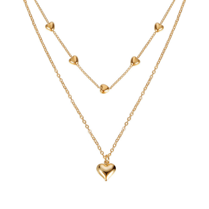 Jewelry Double Layer Mixed Color Hip-Hop Collarbone Chain Heart Collarbone Chain Necklace for Women Sweet Cool Hip-Ho...