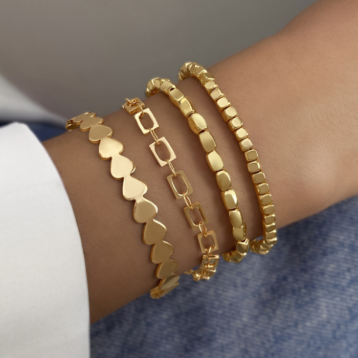 Alloy Heart Knot Bracelet Set Creative Peach Heart Geometric Bracelet Set Bracelet