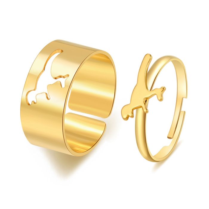 Ring Set 2 Pieces European and American Cross-Border Hot Selling Creative Personality Butterfly Ins Same Style Punk Style Couple Ring