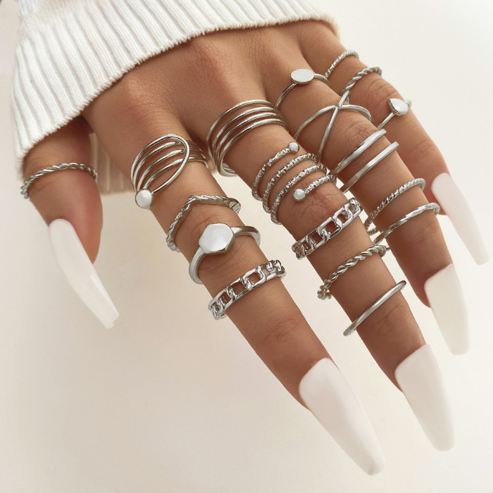 Alloy Cross-Border Butterfly Ring Opening More than Knuckle Ring Suit 22-Piece Set Love Heart-Shaped Ring Women's Design Sense Niche