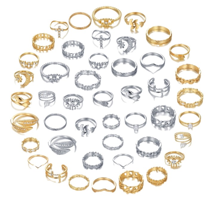 Cross-Border Hot Selling Diamond-Studded Eye Cross Leaf Ring Multi-Joint 23-Piece Set Pearl Sun Moon Ring