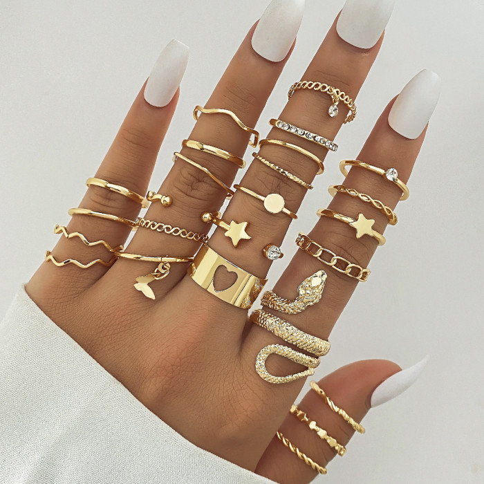 Electroplated Black Butterfly Inlaid Diamond Ring Mixed Batch Pearl Ring Women's Niche High-End Knuckle Ring 23-Piece...
