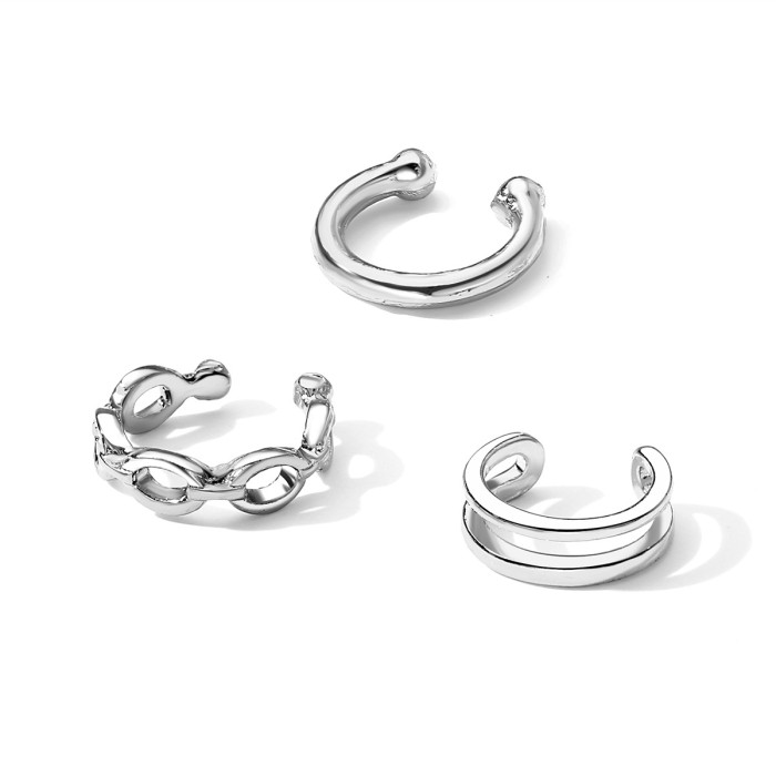 New European and American Style Earrings Simple Hollow Chain Ear Cuff No Piercing Minimalist U-Shaped Ear Clip Design Earrings