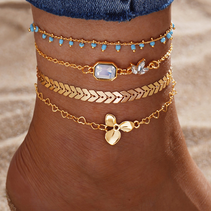 New Inlaid Butterfly Heart LOVE Anklet Fashion High-End Trendy Anklet Set Accessories for Women