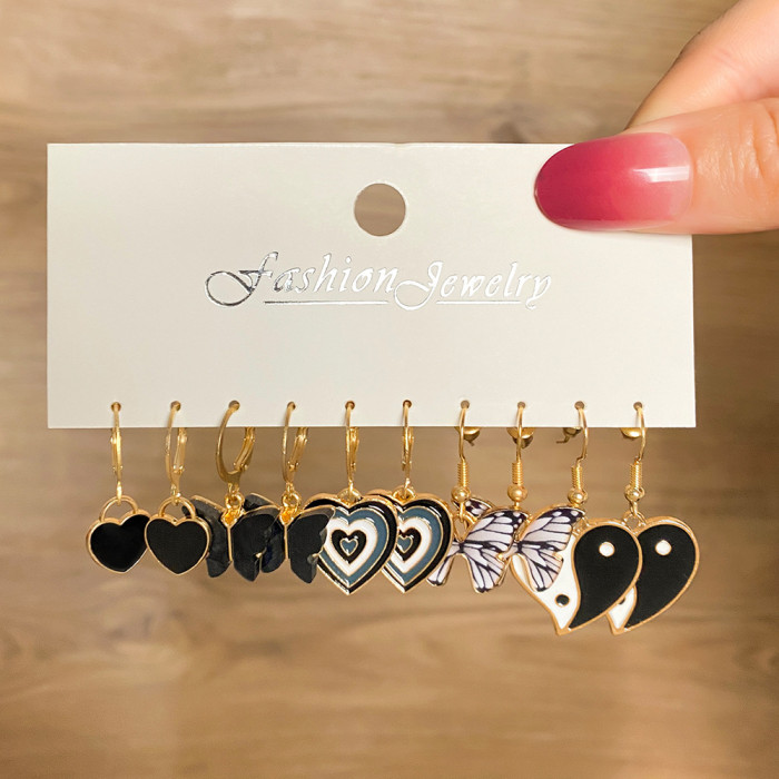 Alloy Heart Pearl Lock Snake Butterfly Mushroom Lock Earrings Creative Personality Card Pack Earrings 12 Pieces Whole...
