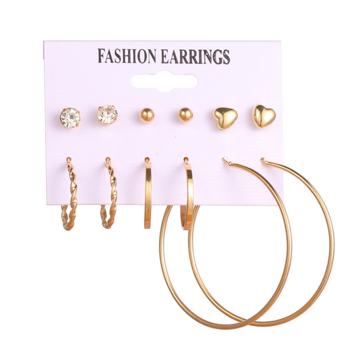 Korean Version New Elegant Simple Six-Piece Set Pearl Earrings Irregular Pearl Butterfly Stud Earrings for Women, Jew...