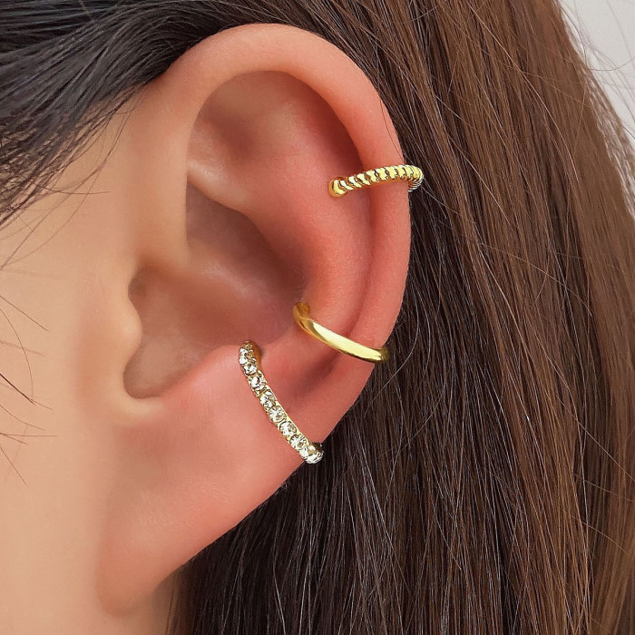 Five-Piece Set Rhinestone Butterfly Hollow Non-Pierced Cartilage Earrings Fashion Star and Moon Integrated Chain Ear...