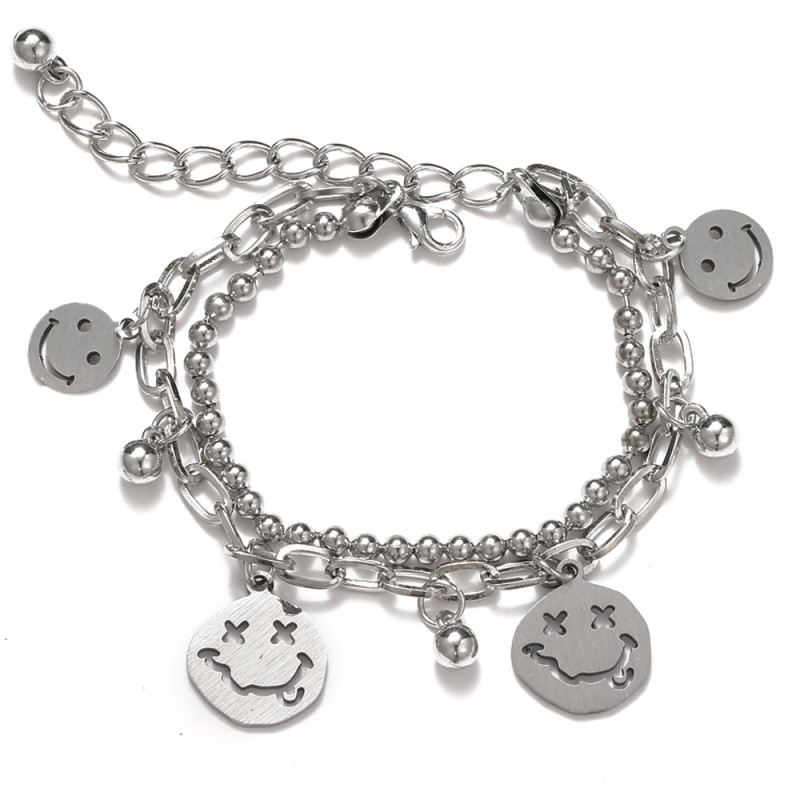 Metal Material Cross-Border New Bear Bracelet Korean Design Minimalist Style Cross Pendant Double Layer Bracelet In Stock