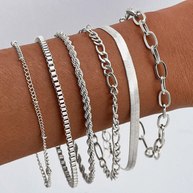 European and American Cross-Border Bohemian Minimalist Bracelet Metal Chain Women's Set 6 Multi-Layer Chain Simple Bracelet