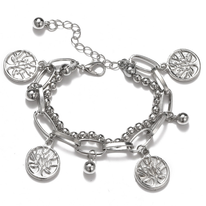 Metal Material New Bear Bracelet Korean Design Minimalist Style Cross Pendant Double Layer Bracelet in Stock, Necklaces