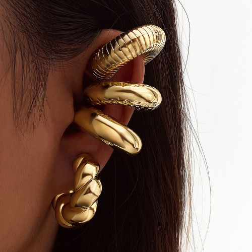 European and American Style Earrings for Women Without Pierced Ears Ear Cuffs Exaggerated Ear Jewelry Set Retro High-end Personality Round Hoop Ear Clips