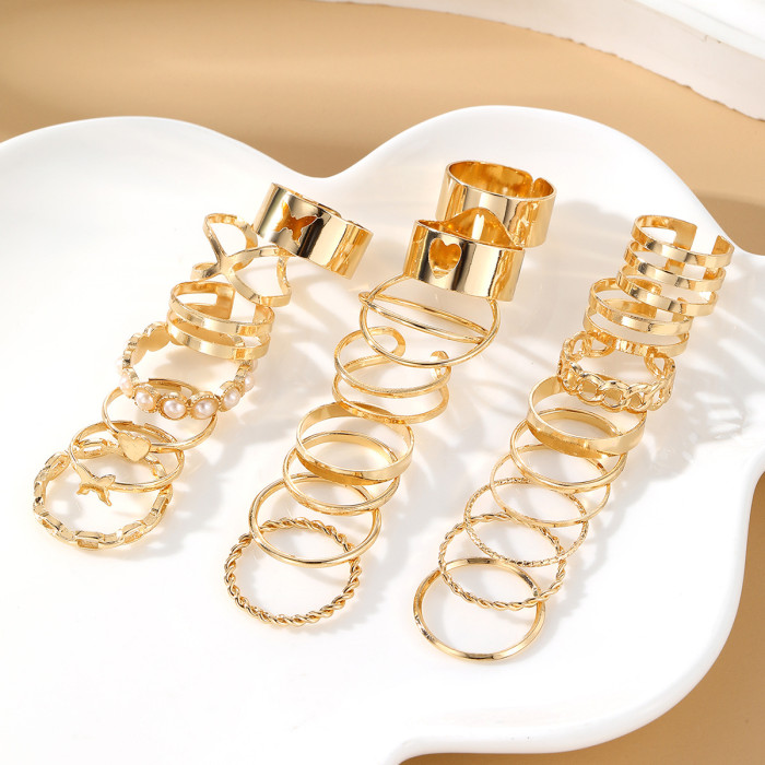 Cross-Border New Open Multi-Joint Ring Set 49 Pieces Heart Ring for Women with Unique Design and High-End Feel