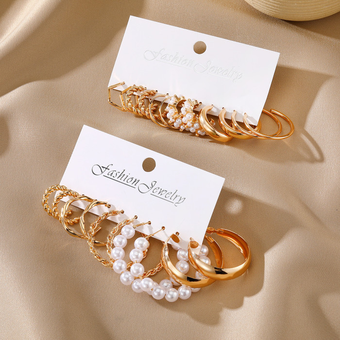 Cross-Border Hot-Selling Metal Twisted Chain Earrings Set Creative Simple Hoop Geometric Earrings
