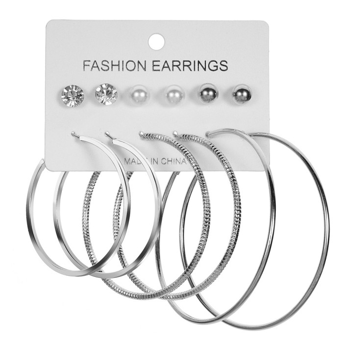Exaggerated Fashion Jewelry Fashion Versatile 6 Pairs C-Shaped Large Hoop Earrings Stud Earrings Set Personality Earr...