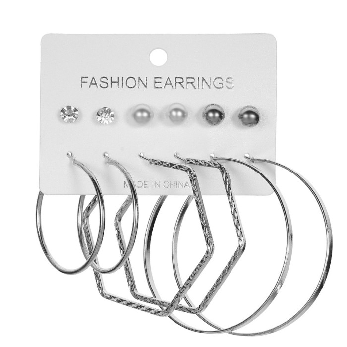 Exaggerated Fashion Jewelry Fashion Versatile 6 Pairs C-Shaped Large Hoop Earrings Stud Earrings Set Personality Earr...