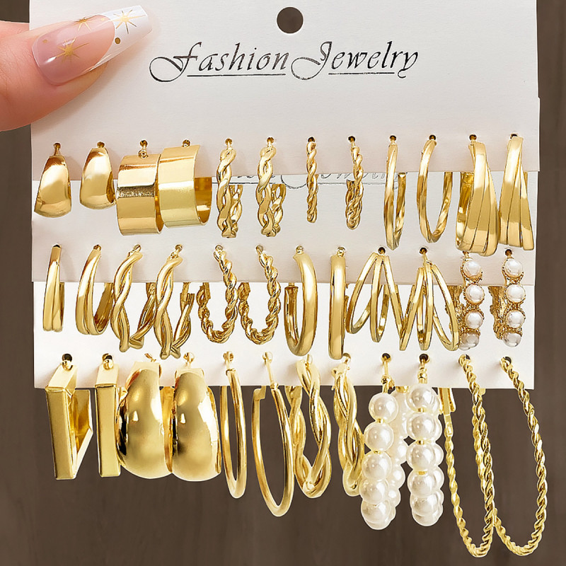 Cross-Border Hot-Selling Fashion European and American Style Gold C-Shaped Chain Earrings Set Women's Elegant Light Luxury High-End Feel Earrings