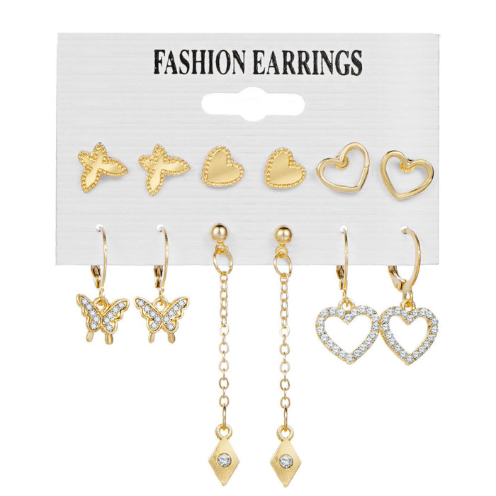 Long Tassel Butterfly Earrings Asymmetric Alloy Pearl Butterfly Pendant Earrings Clip-On Earrings