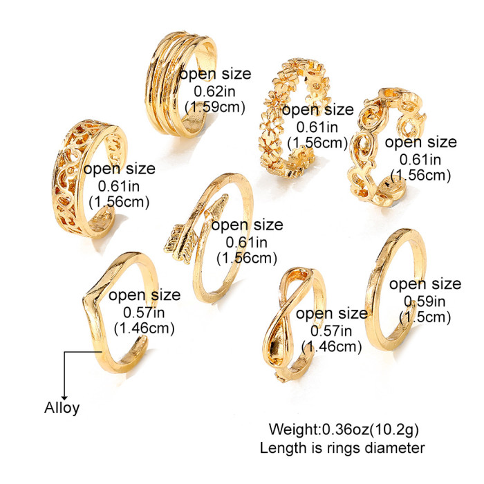 Cross-Border Hot-Selling Jewelry Carved Hollow Multi-Element 8-Piece Open Toe Rings Alloy Beach Series Set Foot Jewelry