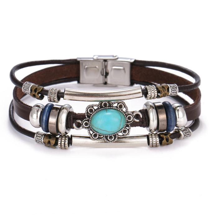Bohemian Fashion Multi-Layer Coconut Shell Beaded Bracelet Vintage Butterfly Men's Leather Woven Bracelet Set