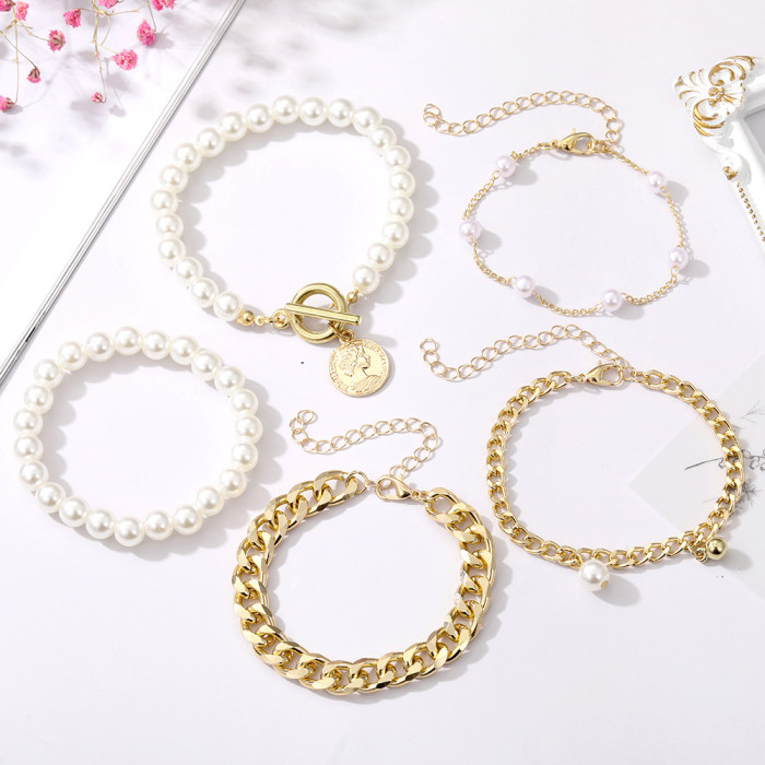 Amazon Hot-Selling Ins Style Exaggerated Thick Chain Metal Chain Bracelet 4-Piece Set, Jewelry Sets