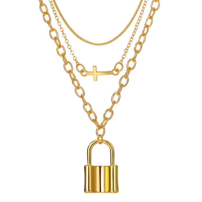 European and American Cross-Border Vintage Necklaces High-End Multi-Layer Vintage Hip-Hop Choker Pendant Elegant Cross Necklace for Women