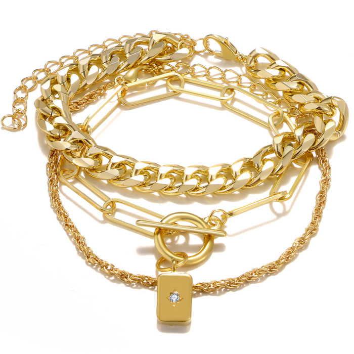 Personality Retro Thick Chain Anklet Set INS Cool Style Retro Anklet Bracelet Set for Women, Jewelry Sets