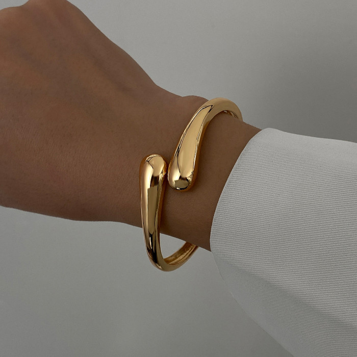 Exaggerated Ins Style Heavy Craft Design Metal Glossy Bracelet Geometric Personality Wide Bangle Bracelet