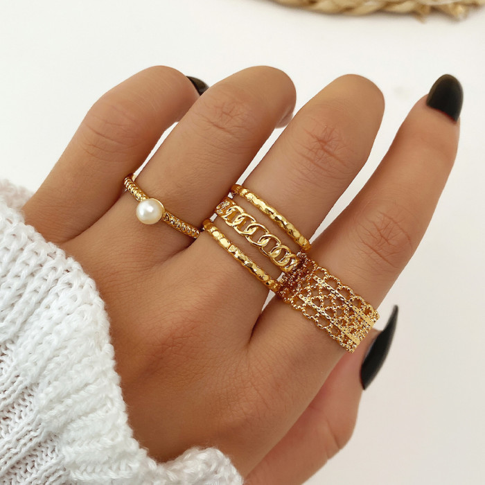 Vintage European and American Round Geometric Emerald Gemstone Colorful Natural Stone Metal Ring KC Gold Plated Ring Set